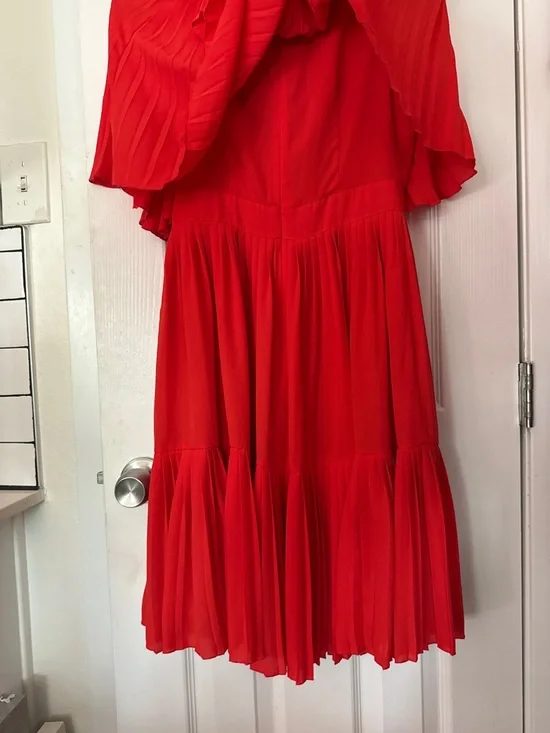 Kate Spade Red Pleated Cape Sleeve Midi Dress - Picture 11 of 11
